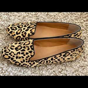 J Crew Leopard Calf Hair Loafers